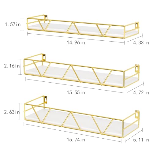 Amaoot Floating Shelves Set of 3, Home Wood Wall Shelf, Farmhouse Shelf for Bedroom, Wall Mounted Floating Shelf for Living Room, Bedroom, Bathroom, Kitchen, Office (Gold) - color: Gold