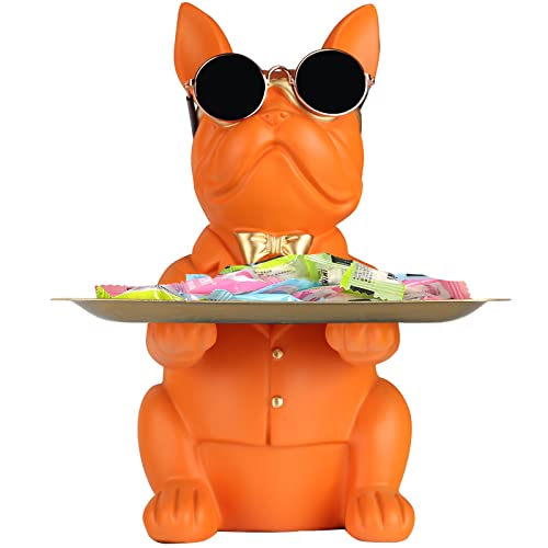 Modern Decor Resin Orange Bulldog Tray Statue Tray Storage Key Holder Candy Jewelry Earrings Tray Suitable for Home Decor Modern Art Dining Table Decor Office Small Object Tray - color: Orange