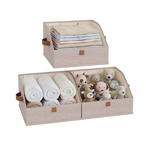StorageWorks Closet Storage Bins, Trapezoid Organizer Box for Shelves, Fabric Clothes Bin, Foldable Organizing Baskets with Handles, Small, Brown and Beige, 3-Pack - color: Brown and Beige, size: Small