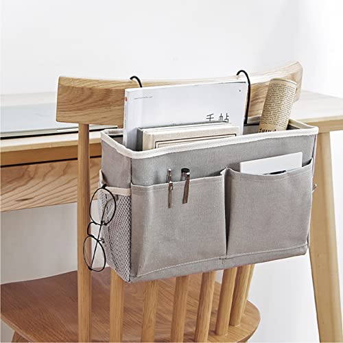 flexman Nightstand Hanging Bag, Hook Design Bedside Storage Pocket Organizer Basket with Metal Bracket and Wear Resistant Fabric for Kitchen Wardrobe Doors, Hanging Rods(White) - color: White