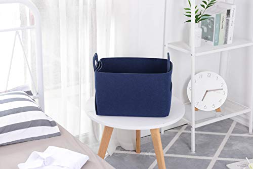 Minoisome Storage Basket Felt Storage Bin Collapsible& Convenient Box Organizer with Carry Handles for Office Bedroom Closet Babies Nursery Toys Laundry (Navy Blue, 15.7inch（L）×11inch（W）×10inch（H）) - color: Navy Blue, size: 15.7inch（L）×11inch（W）×10inch（H）