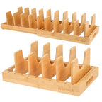Wisreach Bamboo Pot Lid Organizer, Adjustable Kitchen Organizer for Cabinet, Expandable Pot and Pan Storage Rack, Kitchen Organization for Lids, Bakeware, and Cutting Boards