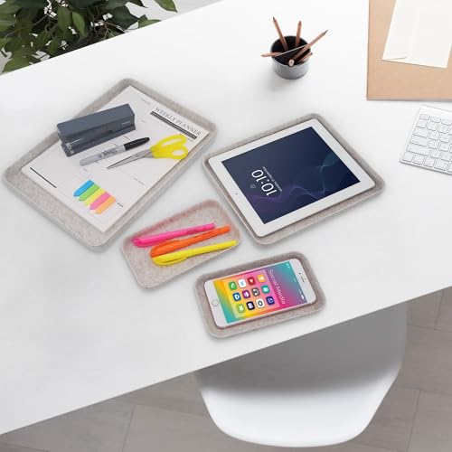 Welaxy EDC Catchall Desk Organizer felt DND Dice Rolling Tray stylish nightstand Entryway Bedside Caddy for Keys Phone Wallet Watch Glasses Pens Office Minimalist 4-piece (Oatmeal) - color: Oatmeal
