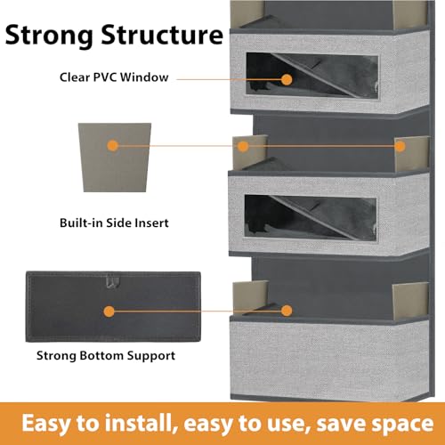 VERONLY Over The Door Hanging Organizer Storage with 5 Large Pockets,Wall Mount Clear Windows and 2 Widened Metal Hooks for Pantry,Nursery,Diapers,Bathroom,Kitchen,Closet,Dorm - color: Dark Grey