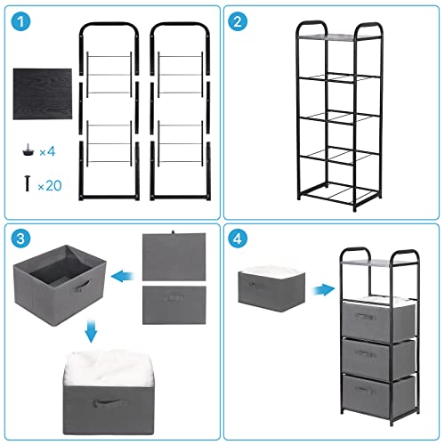 MAX Houser 4 Drawer Fabric Dresser Tall Storage Tower, Dresser Chest with Wood Top, Vertical Nightstand Side Organizer Unit with Metal Frame for Closets Bedroom Nursery Room Hallway(Leaden) - color: Grey3