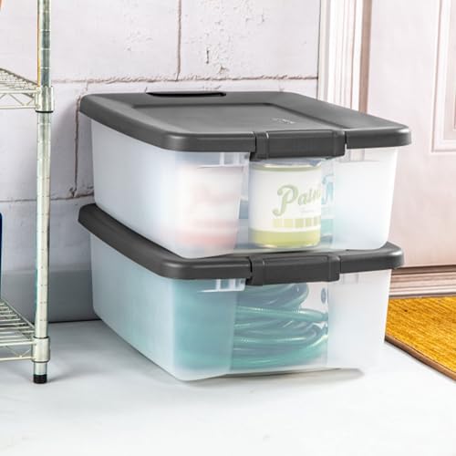 Sterilite 18-Pack Plastic Storage Bins w/ Lids, Shelf Totes Clear Containers, 25 Qt, Gray - size: 25 Quart Tote, style: 18 Pack