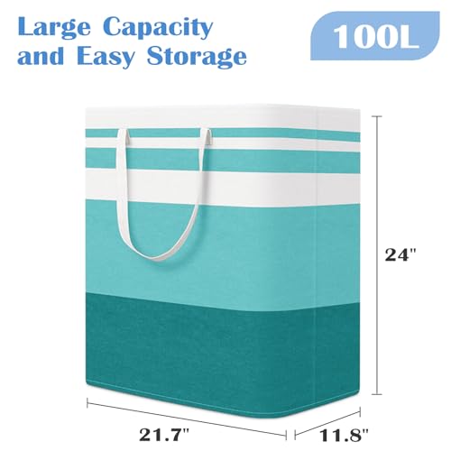 BlissTotes 3-Pack Laundry Basket, Freestanding＆Waterproof Laundry Hamper, Collapsible Tall Clothes Hamper with Easy Carry Handles for Clothes, Towels in the Family and Dorm,Gradient Green,100L - color: Green, size: 100L
