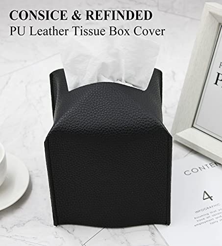 Livelab Tissue Box Cover, Square Decorative PU Leather Tissue Box Holder Modern Tissue Case Facial Paper Organizer Dispenser for Bathroom, Vanity Countertop, Night Stands, Desk, Car 5X5X5'' | Black - color: Black