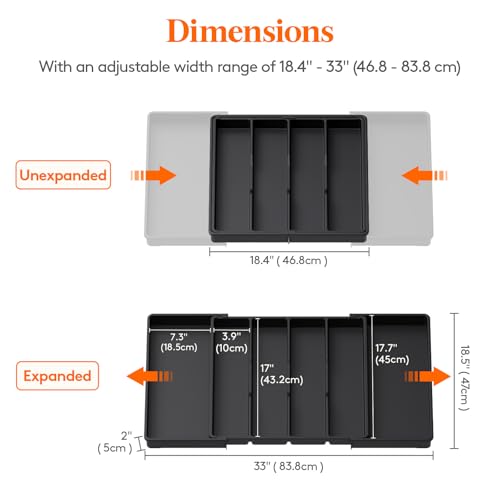 Lifewit Utensil Organizer for Kitchen Drawers, Expandable Cooking Utensil Tray, Adjustable Cutlery Silverware Flatware Holder, Plastic Spatula Tools Storage Divider, 18- 30 x 18.5", Black - color: Black, size: XXL(18-30''W x 18.5''D)