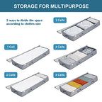 Under Bed Storage Containers, 2 Pack Under the Bed Bags, Clear Underbed Storage Bins with Sturdy | Adjustable Dividers | Sidewalls | Bottom, Closet Organizer for Clothes Sheet Blankets, 47.5x16x6in