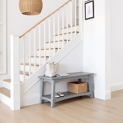 Craftsbury 36-Inch Wood Entryway Bench with Storage Shelf – Dove Gray Accent Bench for Entryway, Hallway, or Living Room – Small Space Seating with Farmhouse Charm by Alaterre Furniture - color: Grey