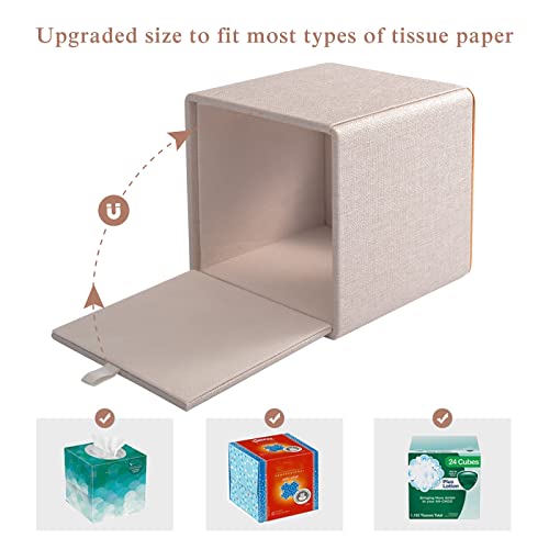 Tissue Box Cover Square Tissue Box Holder PU Leather Facial Organizer with Magnetic Bottom,Decorative Napkin Caddy for Vanity Dresser Night Stand Table Countertop Home Office Car,Beige - color: Linen Texture Beige