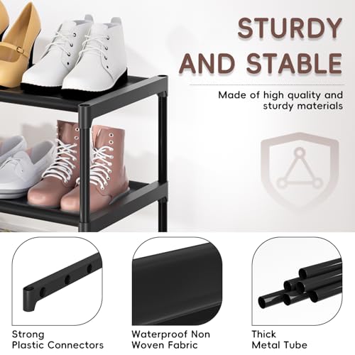 LUKYTOWER Extra Long Shoe Rack 2 Tier Shoe Storage Organizer Wide Stackable Shoe Organizer Racks for Closet Entryway,Shoe Shelf Stand Sturdy Durable Shoes Rack Holder Save Space - color: Black, size: 2Tier 14.3"H