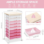 Rolling Cart with Drawers,Storage Cart with 8 Drawers and Wooden Tabletop,Utility Cart for Living Room,Classroom, Bedroom,Bathroom,Dorm,Office,Rose Pink - color: Rose Pink