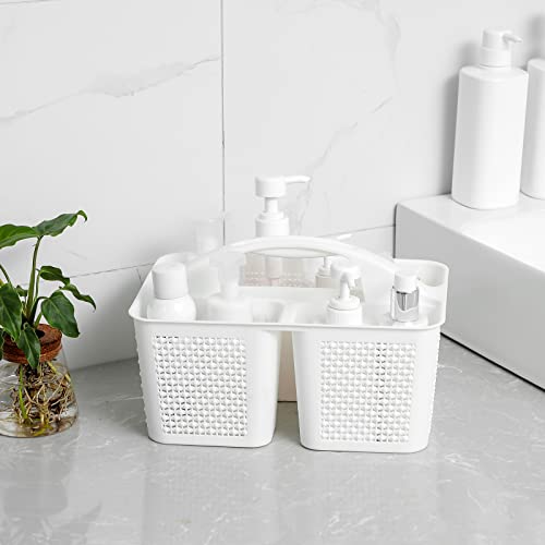 UUJOLY Plastic Portable Shower Caddy Basket Bucket, Cleaning Shower Basket with Handle Compartments Storage Basket Organizer for Bathroom Kitchen College Dorm Sink, White - color: White