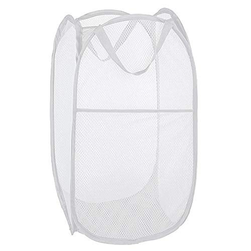 Pop up Laundry Hamper, Portable Foldable Mesh Clothes Hamper for Kids Room, College Dorm or Travel, Collapsible Laundry Basket for Storage, White - color: White
