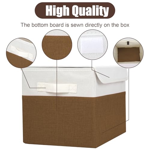Bagnizer Large 22 Quart Linen Fabric Foldable Storage Bin Cube Organizer Basket with Flip-Top Lid & Handles, Clothes Blanket Box for Home, Office, Closet, Brown & White, 4 Pack 14.6 x 9.5 x 9.5 - color: Brown & White, size: Medium - 4 Pack