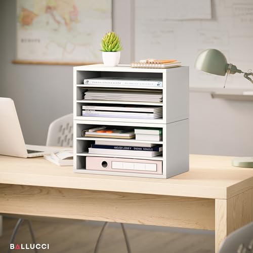 Ballucci Paper Organizer, 3-Tier Stackable Wood Desk Organizer, Document File Organizer and Mail Sorter with Adjustable Storage Shelves, White - color: White, size: 3 Tier Standard