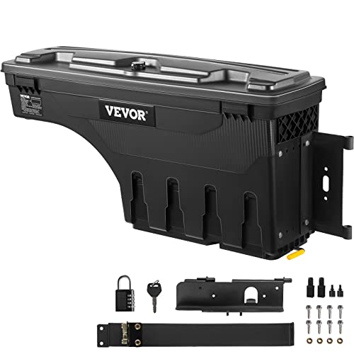 VEVOR Truck Bed Storage Box, Lockable Lid, Waterproof ABS Wheel Well Tool Box 6.6 Gal/20 L with Password Padlock, Compatible with Tundra 2007-2021, Passenger Side, Black - size: Passenger Side, style: Toyota Tundra