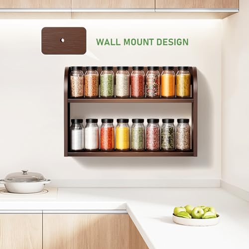 ROMGUAR CRAFT 2 Tier Bamboo Spice Rack, Countertop or Wall Mounting Wood Spice Jars Organizer Shelf for Kitche, Pantry (Brown) - color: Brown, size: 2 Tier