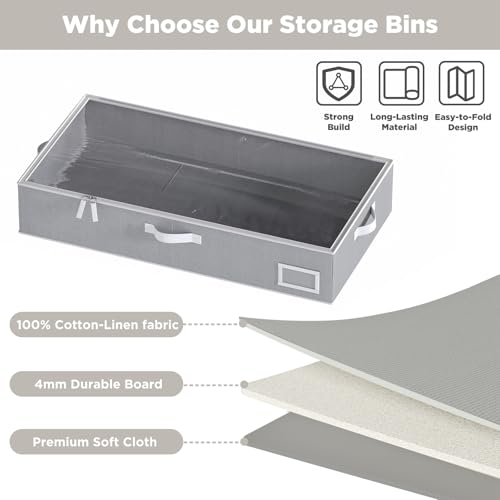 Under Bed Storage, Under Bed Storage Containers Bins for Clothes, Large Linen Underbed Closet Organization Bins, 2 Pack Collapsible Underbed Bin Dorm for Clothes, Sweater, Gray - color: Gray, size: 33"L x 17"W x 6"H