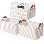 Boao 3 Pcs Easter Storage Bin Rectangular Bunny Basket Box with Handle Collapsible Large Storage Baskets Foldable Rabbit Box for Easter Party Decoration - style: Bunny