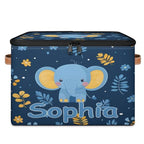 Custom Storage Basket with Name, Personalized Storage Bins with Zipper Lid, Foldable Fabric Storage Box Large capacity with Handle Elephant Flower Leaves - color: Option 19