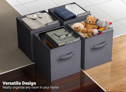 Sorbus Fabric Storage Cubes - 6 Foldable Storage Bins for Organizing Pantry, Cubbies, Toy Box - Clothes Storage & Closet Organizer - 13 Inch Collapsible Cube Baskets for Shelves with Handle - color: Gray, size: 13 Inch