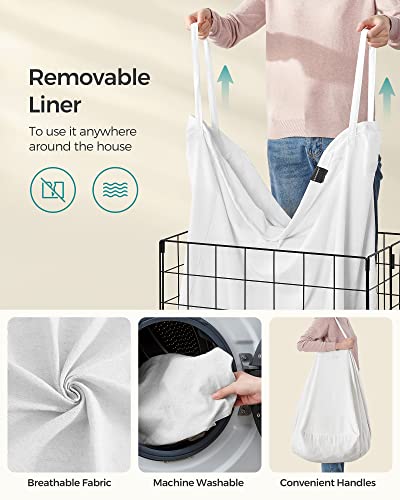 SONGMICS Laundry Hamper, 29 Gal. (110L) Laundry Basket, Collapsible Clothes Hamper, Removable and Washable Liner, Metal Wire Frame, for Bedroom Bathroom, Cream White ULCB111W01 - color: Cream White, size: 110 L