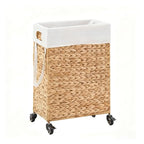 Rolling Laundry Hamper with Wheels, Slim Laundry Basket with Removable Liner Bag & 2 Mesh Bags, Handwoven Water Hyacinth Clothes Hamper for Bedroom Bathroom (Natural, 50L) - color: Natural/No Lid/50L