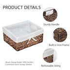 Water Hyacinth Storage Basket Small with Metal Frame & Removable Liner, 11.8”×7.9”×5.5” Rectangular Woven Organizer Bin for Bathroom Vanity, Desk, Nursery, Closet, Home Organization - size: Small