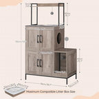 HOOBRO Cat Litter Box Enclosure Furniture, 2 in 1 Hidden Litter Box Furniture with Shelf, Double Litter Box Cabinet with 2 Dangling Plush Balls and 1 Toy Ball, Greige and Black BG78MW01 - color: Greige