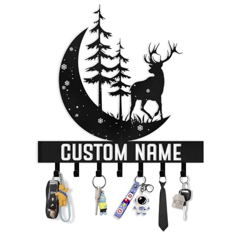 Personalized Key Holder for Wall | Key Organizer for Wall Mount | Custom Deer Forest Theme Key Hooks Coat Rack | Christmas Housewarming Gifts | Key Hanger Wall Decor for Living Room Doorway - color: 09 Deer