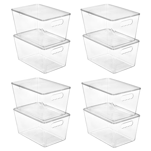 Vtopmart 8 Pack Clear Stackable Storage Bins with Lids, Large Plastic Containers with Handle for Pantry Organization and Storage,Perfect for Kitchen, Fridge, Cabinet, Bathroom Organizer - size: L( 11"L x 7.5"W x 6"H)