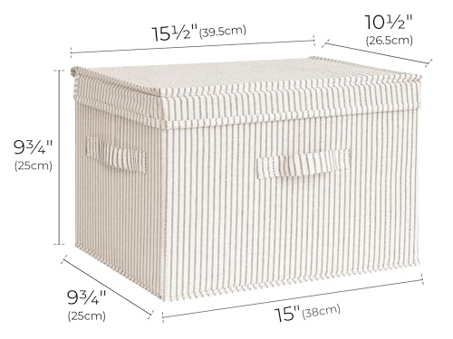 StorageWorks Fabric Storage Bins with Lid, Decorative Storage Boxes for Shelves, Stackable Closet Organizer Basket with Handles, Large, Khaki and Beige Stripes, 2-Pack - color: Khaki and Beige Stripes, size: Large