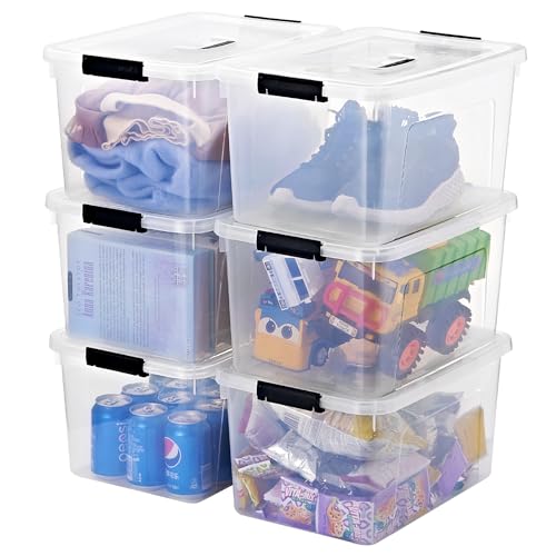 19 Quart Plastic Storage Bins with Lids, 6-Pack Stackable Clear Storage Organizing Box with Handle - color: Clear, size: 19 QT