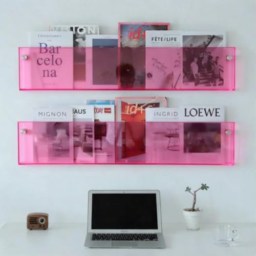 ROYALITA 2-Pack Acrylic Magazine Holder Brochure Holder, 36" Record Holder Magazine Rack, Fashion Hanging Bookshelf Literature Storage Rack for Waiting Room, Living Room, Office - color: Pink, size: 36 Inch