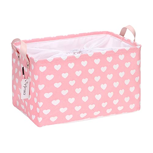 Hinwo Large Canvas Fabric Storage Basket with Handles, 33L/8.6-Gal Rectangle Bin, Collapsible Storage Box, Clothes, Toys, Blankets Organizer, 16.5 x 12 x 10 Inches (L, Pink Heart) - color: Pink Heart, size: L/16.5 x 12 x 10"/1-Pack