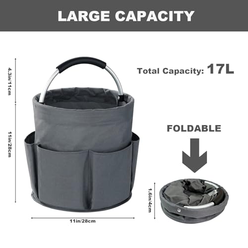 Cleaning Caddy with Handle, 17L Foldable Cleaning Supplies Organizer, Portable Storage Basket, Cleaning Supply Caddy, Multifunctional Cleaning Bucket Bag for Garden, Home, Kitchen (Grey) - color: Grey