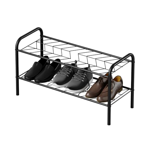 Shoe Rack,Long Shoe Organizer for Closet,Wide Shoe Storage for Entryway, 2 Tier Sturdy Metal Free Standing Shoe Shelf - size: 2-tier-short