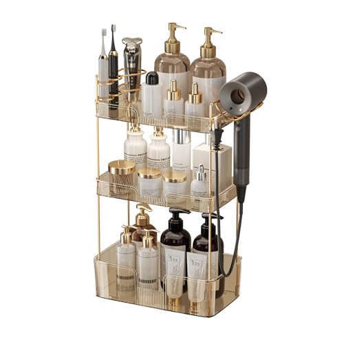 YCIA&DONE Luxury Bathroom Counter Organizer, Large Makeup Organizer Countertop, Shelf Organizer, Vanity Tray, Easily Assemble for Bathroom Organizers and Storage, Undersink, Cabinet,3 Tiers Amber - color: Amber, size: 3 tiers