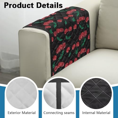 Red Cherry Print Couch Arm Covers with 2 Organizer Pockets Soft Couch Protector Anti-Slip Slipcovers for Pet Armchair, Loveseat, Recliner - color: Red Cherry