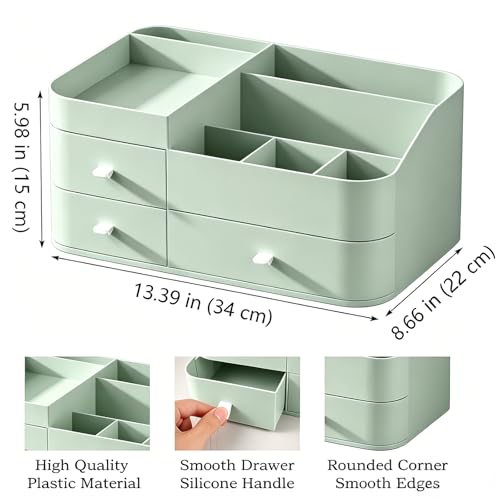 MIUOPUR Makeup Organizer with Drawers, Bathroom Counter Organizer, Plastic Cosmetic Display Case, Large Skincare Storage for Vanity Countertop, Ideal for Bedroom Dresser top and Desktop - color: Fresh Green