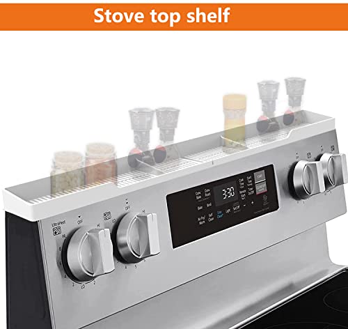 AWOKE Stove Top Shelf 30 Inch - Silicone Material Magnetic Shelf for The Stove - 3 Functional Partitions Kitchen Spice Rack Organizer - White - color: White