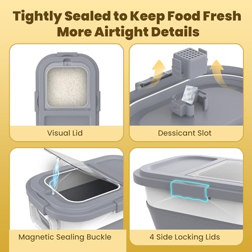 HOYTAMDA 20-30Lbs Rice Container,Collapsible Airtight Food Storage Containers with Wheels,Handle,Rice Storage Container with Small Bin and Scoop - color: Clear/20-30lbs