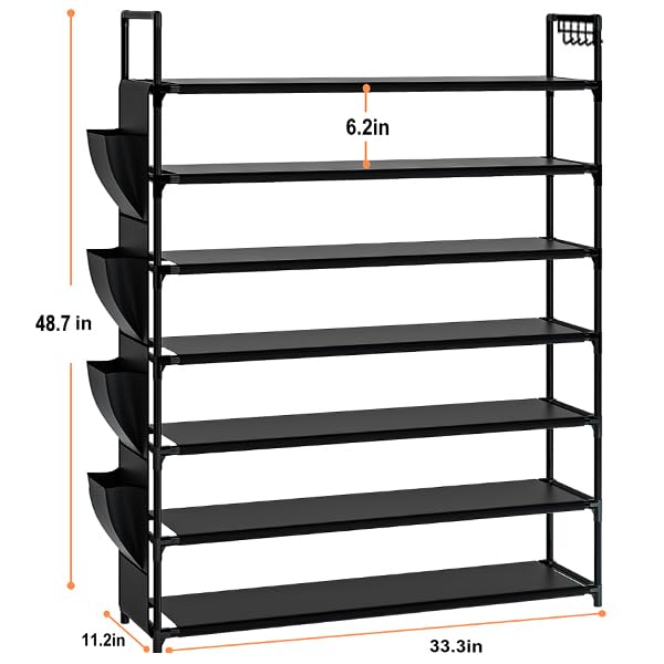 OYREL Large Capacity 7 Tier Shoe Rack, Black, 33.3in Wide x 11.2in Deep x 48.7in Tall, Holds 28-35 Pairs of Shoes, Ultra-Minimalist Style, Waterproof and Durable - color: Black, size: 7 Tier