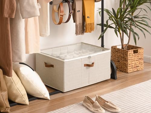StorageWorks Shoe Organizer for Closet, Fits up to 24 Pairs, Shoe Cubby Storage Containers with Adjustable Dividers and Clear Cover, Taupe - color: Taupe, size: Large