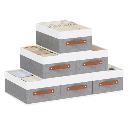 Clothing Storage Boxes, Drawer Organizers with Handles, Cube Organizer Bin for Organizing, 13 × 9.1 × 5.5 Inch, White and Grey, 6-Pack - color: White/Grey, size: Medium -6 Pack