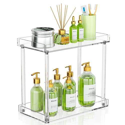 NPPLUS Acrylic Bathroom Counter Organizer, 2-Tier Tray Vanity Counter Organizer, Home Storage Holder for Makeup, Cosmetics & Perfume - style: Rectangle