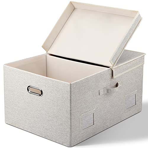 Graciadeco 75 Quart Extra Large Decorative Collapsible Storage Bins with Lids, 1 Pack Beige Stackable Boxes - color: Beige, size: XLarge-1 Pack